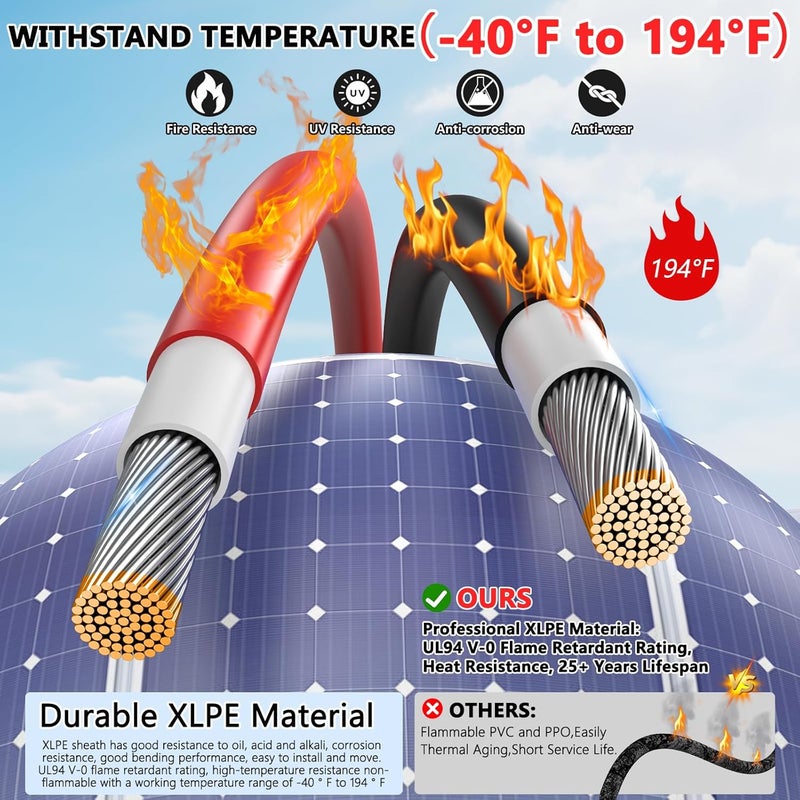 Vansdon 2x50 Feet Solar Panel Extension Cable- 10AWG Solar Cable Solar Panel Cable with Female and Male Waterproof Connectors for RV, Photovoltaic Systems - Image 3